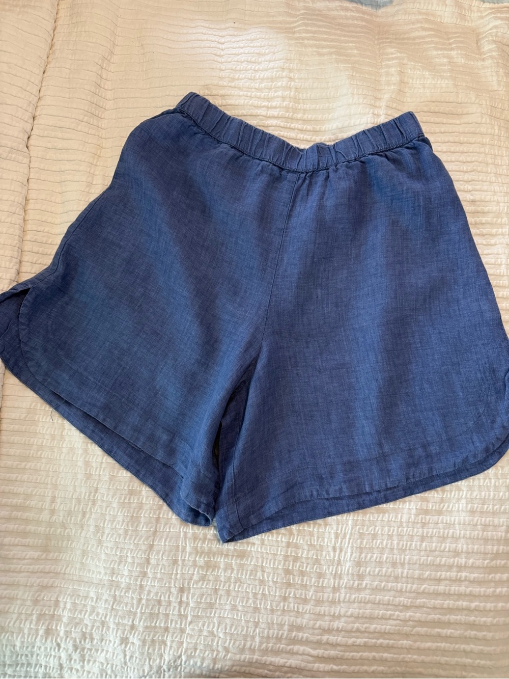 Elis Geo Women's Blue Elastic Waist Linen Shorts EUC 1050